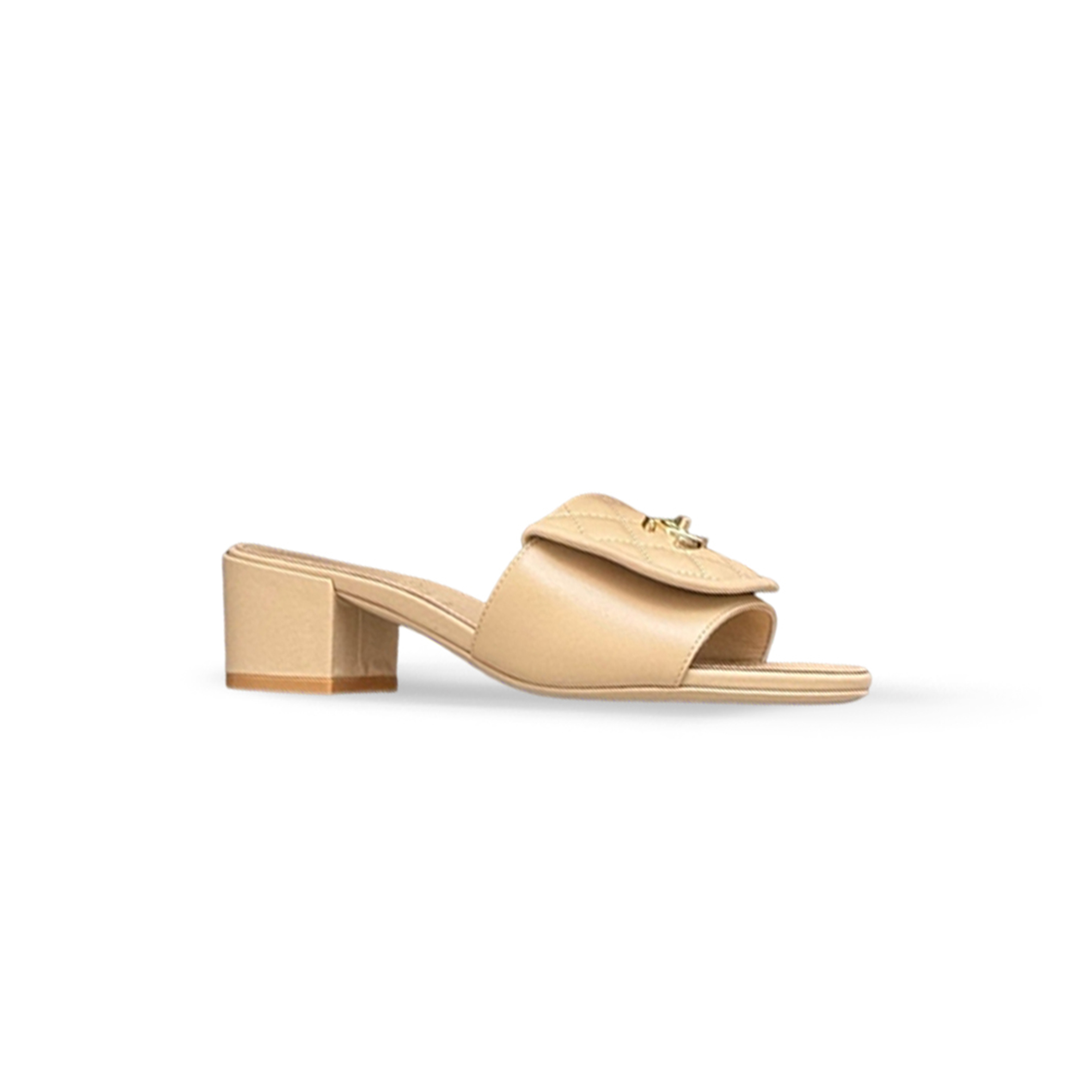 Ch**el lambskin quilted turnlock slippers mules